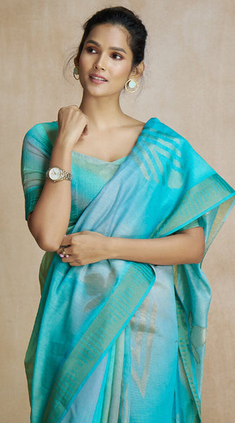 Ravishing Turquoise Soft Banarasi Silk Saree With Ethereal Blouse Piece