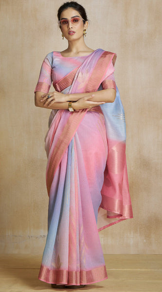 Dulcet Pink Soft Banarasi Silk Saree With Vibrant Blouse Piece