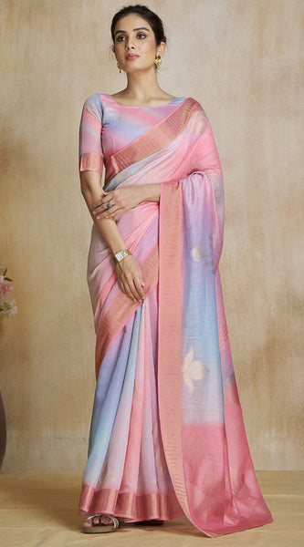 Dulcet Pink Soft Banarasi Silk Saree With Vibrant Blouse Piece