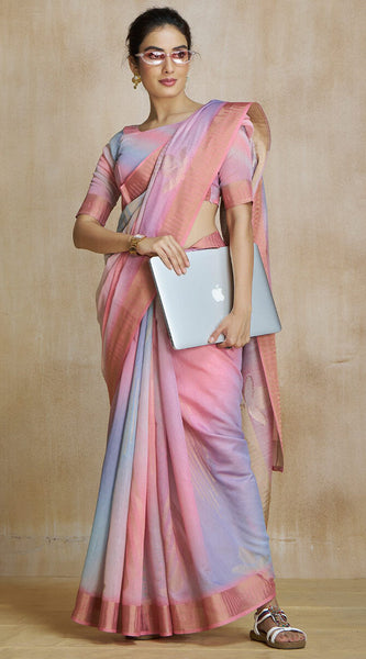 Dulcet Pink Soft Banarasi Silk Saree With Vibrant Blouse Piece