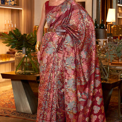 Brood Maroon Pashmina saree With Bewitching Blouse Piece
