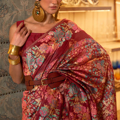 Brood Maroon Pashmina saree With Bewitching Blouse Piece