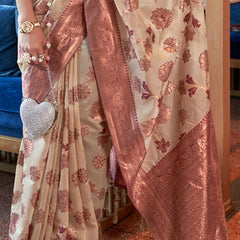 Splendiferous Peach Organza Silk Saree With Tempting Blouse Piece