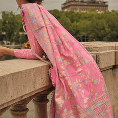 Alluring Baby Pink Kashmiri Model Organza Silk Saree With Adorning Blouse Piece