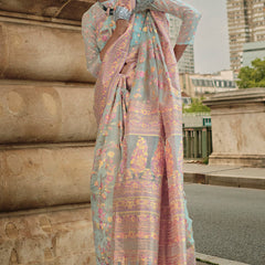 Glowing Sky Kashmiri Model Organza Silk Saree With Smart Blouse Piece