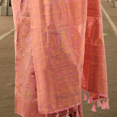 Captivating Dark Peach Kashmiri Model Organza Silk Saree With Captivating Blouse Piece