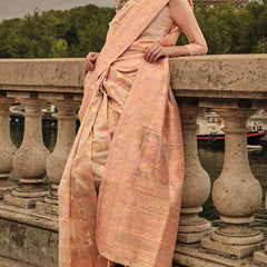 Desirable Peach Kashmiri Model Organza Silk Saree With Adoring Blouse Piece