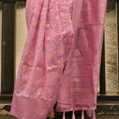 Flameboyant Pink Kashmiri Model Organza Silk Saree With Ideal Blouse Piece