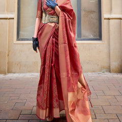 Fancifull Maroon Organza Silk Saree With Engrossing Blouse Piece