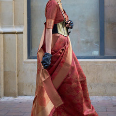 Fancifull Maroon Organza Silk Saree With Engrossing Blouse Piece