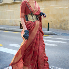 Fancifull Maroon Organza Silk Saree With Engrossing Blouse Piece