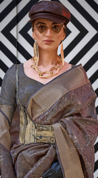 Refreshing Brown Organza Silk Saree With Lovely Blouse Piece