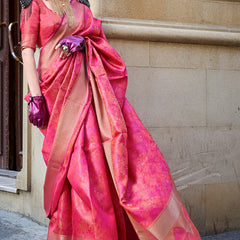 Stylish Dark Pink Organza Silk Saree With Smart Blouse Piece