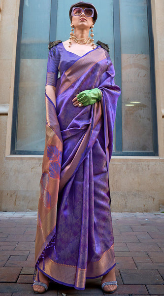 Groovy Purple Organza Silk Saree With Fancifull  Blouse Piece