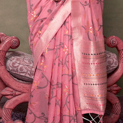 Sumptuous Pink Cotton Silk Saree With Nemesis Blouse Piece