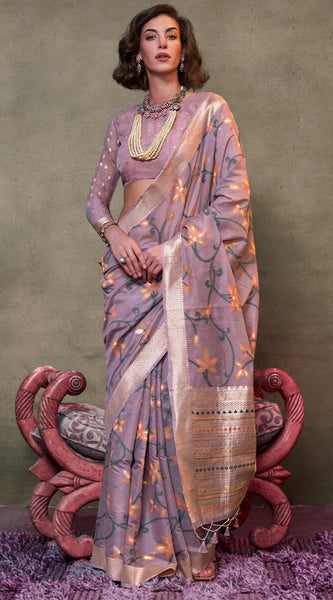 Supernal Lavender Cotton Silk Saree With Jubilant Blouse Piece