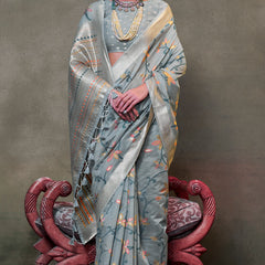 Ineffable Grey Cotton Silk Saree With Inimitable Blouse Piece