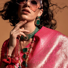 Lassitude Pink Kanjivaram Silk Saree With Incredible Blouse Piece