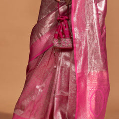 Lassitude Pink Kanjivaram Silk Saree With Incredible Blouse Piece