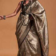 Skinny Black Kanjivaram Silk Saree With Elegant Blouse Piece