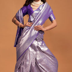 Gleaming Purple Kanjivaram Silk Saree With Intricate Blouse Piece