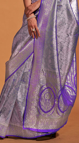 Gleaming Purple Kanjivaram Silk Saree With Intricate Blouse Piece