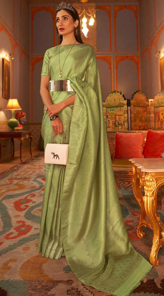 Staring Green Kanjivaram Silk Saree With Dazzling Blouse Piece