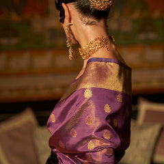 Innovative Purple Kanjivaram Silk Saree With Gleaming Blouse Piece
