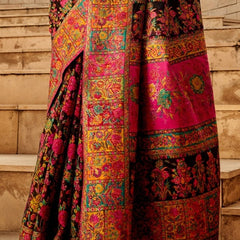 Stylish Black Pashmina Saree With Gleaming Blouse Piece