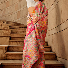 Elegant Beige Pashmina Saree With Adorning Blouse Piece