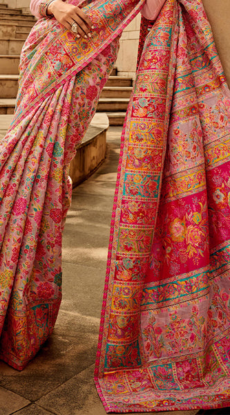 Adorable Pink Pashmina Saree With Exceptional Blouse Piece
