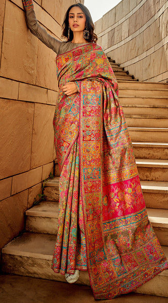Pleasant Grey Pashmina Saree With Inspiring Blouse Piece