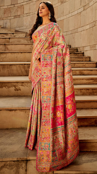 Traditional Dark Beige Pashmina Saree With Dalliance Blouse Piece