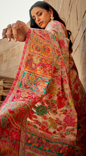 Traditional Dark Beige Pashmina Saree With Dalliance Blouse Piece