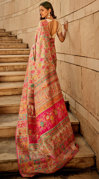 Traditional Dark Beige Pashmina Saree With Dalliance Blouse Piece