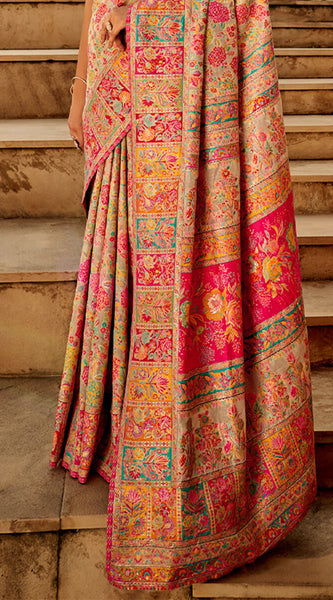 Traditional Dark Beige Pashmina Saree With Dalliance Blouse Piece