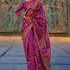 Prettiest Purple Pashmina Saree With Flamboyant Blouse Piece