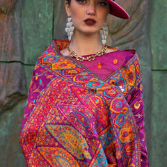 Prettiest Purple Pashmina Saree With Flamboyant Blouse Piece