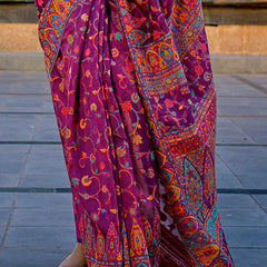 Prettiest Purple Pashmina Saree With Flamboyant Blouse Piece