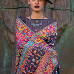 Designer Grey Pashmina Saree With Glowing Blouse Piece