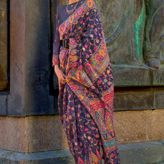Designer Grey Pashmina Saree With Glowing Blouse Piece