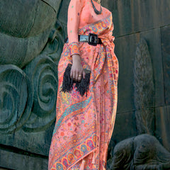 Stylish Peach Pashmina Saree With Sensational Blouse Piece