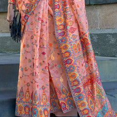 Stylish Peach Pashmina Saree With Sensational Blouse Piece