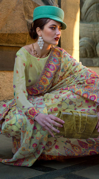 Elegant Pista Pashmina Saree With Capricious Blouse Piece