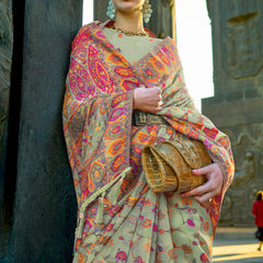 Elegant Pista Pashmina Saree With Capricious Blouse Piece