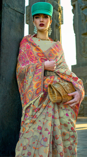 Elegant Pista Pashmina Saree With Capricious Blouse Piece