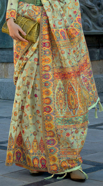 Elegant Pista Pashmina Saree With Capricious Blouse Piece