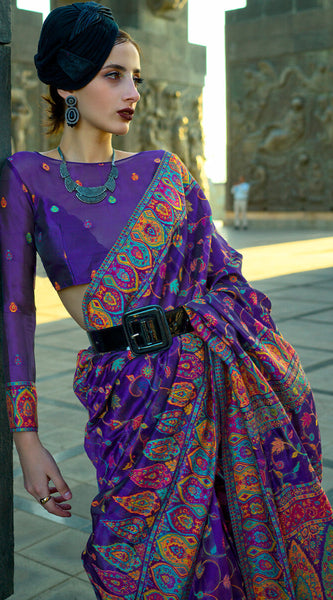 Demanding Royal Blue Pashmina Saree With Jazzy Blouse Piece