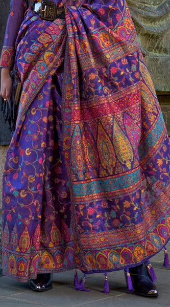 Demanding Royal Blue Pashmina Saree With Jazzy Blouse Piece
