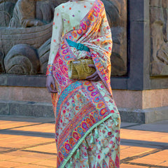 Opulent Sky Pashmina Saree With Preferable Blouse Piece